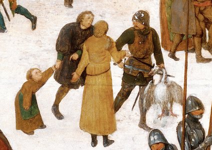 Detail from the altered painting: a soldier appears to steal a goose.