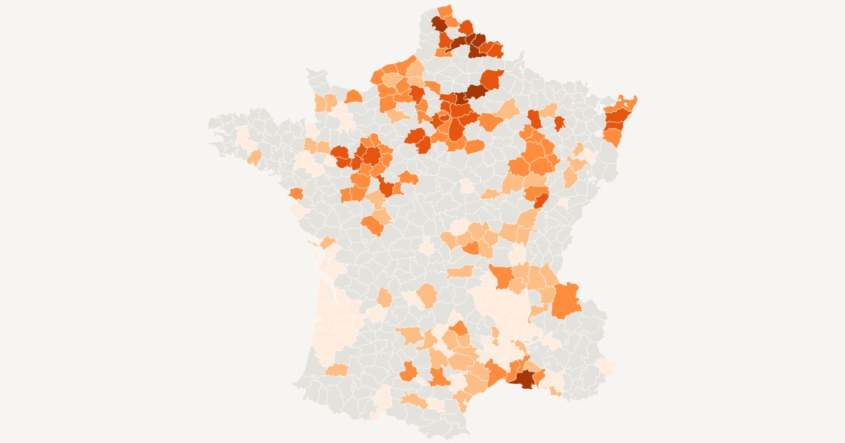 Map of French districts shaded by the share of Church land auctioned during the Revolution